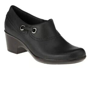 EUC CLARKS Genette Danby Leather Clog Loafers in jet black (9.5)